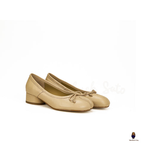 Beige Tabi split-toe leather Mary Jane flats 35-45