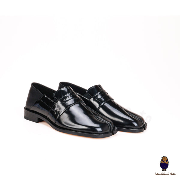 Vintage Tabi split toe calfskin leather shoes / pumps/ flats black  EU35-47