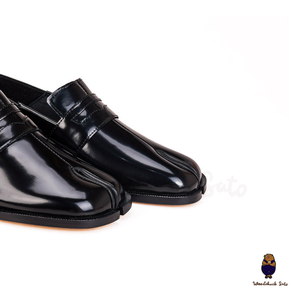 vintage Tabi split toe chaussures en cuir de veau tabi pompes lattes noir EU35-47