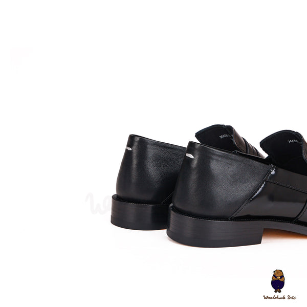 WoodChuckSato Women's Men's Vintage Black Tabi Split-Toe Cow Leather Flat Shoes Sizes EU 35-47