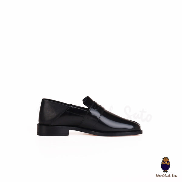 WoodChuckSato Women's Men's Vintage Black Tabi Split-Toe Cow Leather Flat Shoes Sizes EU 35-47