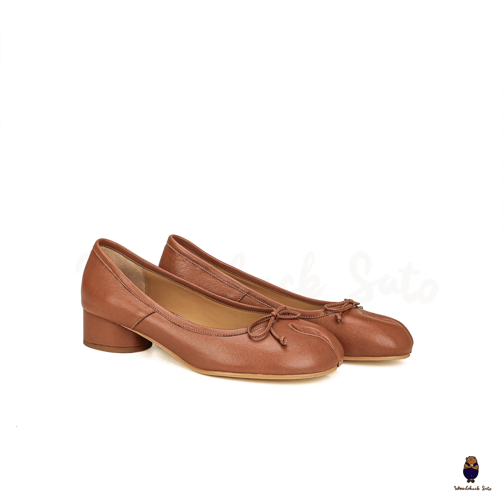 Chaussures plates Mary Jane en cuir à bout fendu Tabi marron 35-45