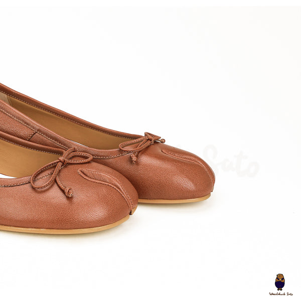 Braune Tabi-Mary-Jane-Schuhe aus gespaltenem Leder, Größe 35–45
