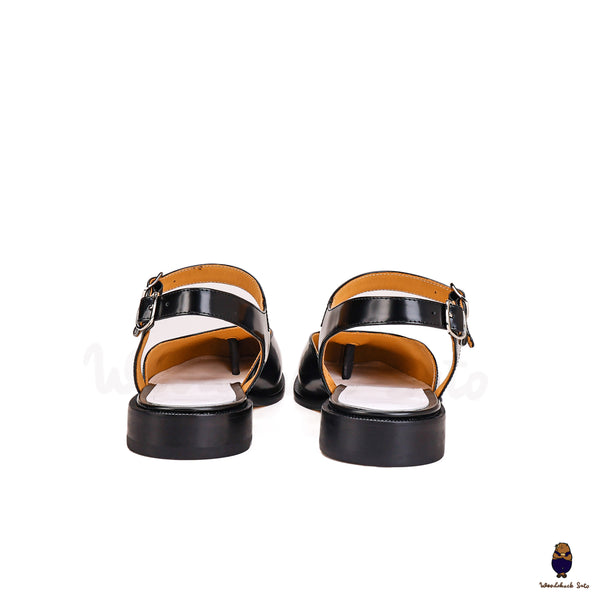 Woodchucksato Herren-Damen-Leder-Sommer-Tabi-Sandalen mit geteilter Zehenpartie in Schwarz