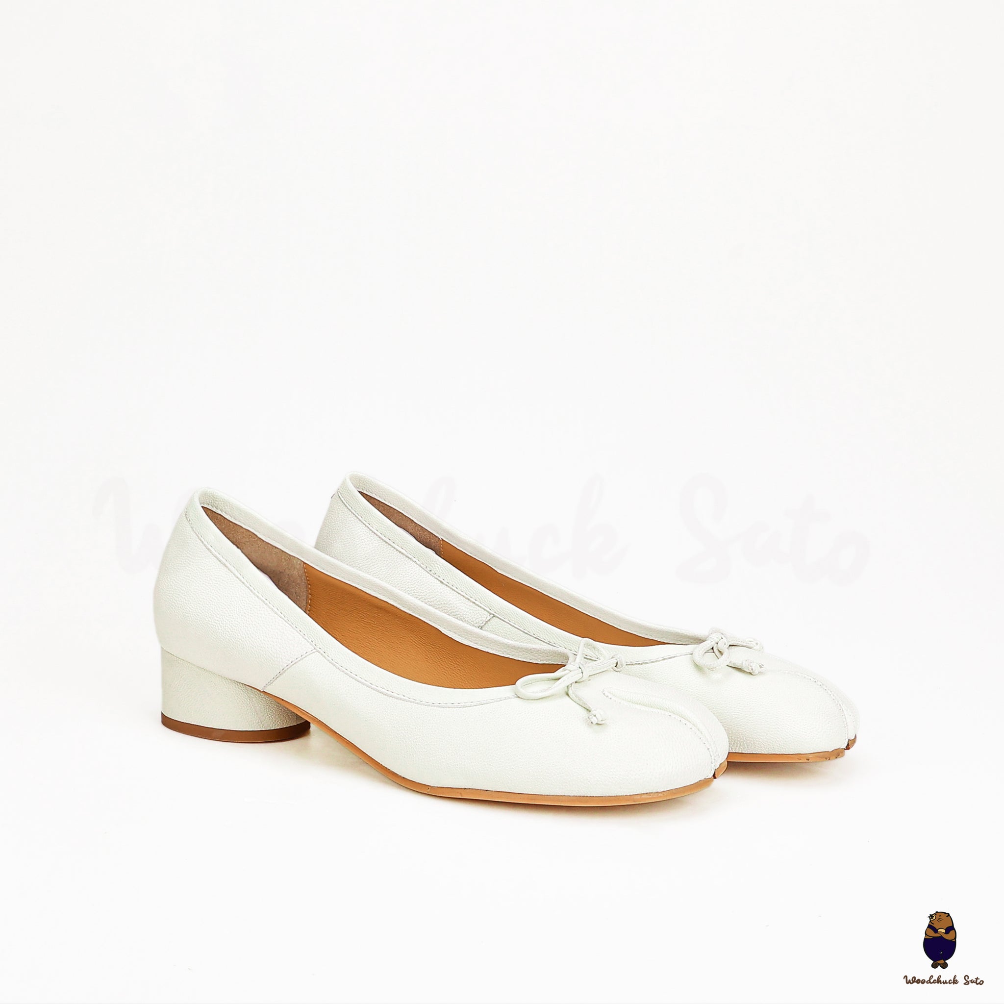 Chaussures plates Mary Jane en cuir à bout fendu Tabi blanc 35-45