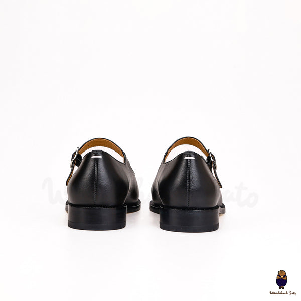 Chaussures tabi unisexes en cuir noir, sandales plates, escarpins