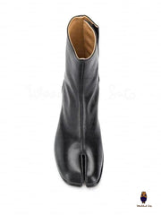 WoodChuckSato Bottes Tabi noires en cuir de vache à bout fendu pour homme et femme avec hauteur de talon de 6 cm, tailles EU 35-48