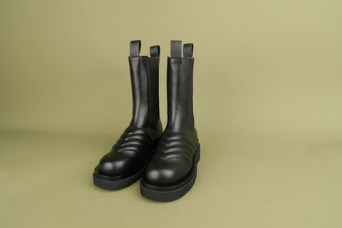 Men’s Women’s leather Italian calfskin boots /ankle lug boots black EU35-40