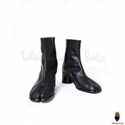 WoodChuckSato Bottes Tabi noires en cuir de vache à bout fendu pour homme et femme avec hauteur de talon de 6 cm, tailles EU 35-48